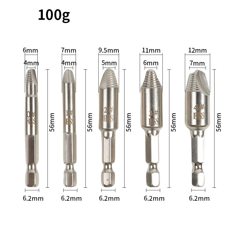 Chromium Vanadium Steel Screw Extractor Set - Left-Handed Spiral Fluted Design for Broken & Stripped Screws (Coarse & Fine Threads, 1-21mm)