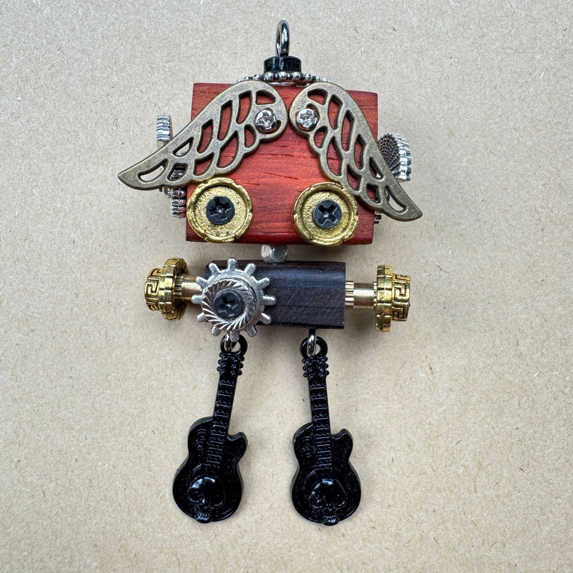 Wearable Punk Robot Art - Handcrafted Multi-Use Pendant for Your Necklace, Keys or Phone, Unisex Statement Piece