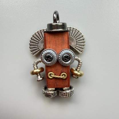 Handmade Punk Robot Pendant - Quirky Wooden Keychain, Phone Charm & Necklace Charm for Men and Women - Steampunk Gothic Geek Accessory