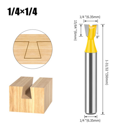 Dovetail Slot Bit - 1/4" & 1/2" Shank - Woodworking Router Bit for Dovetail Joints, Trim, and Edge Profiling - Teflon Coated
