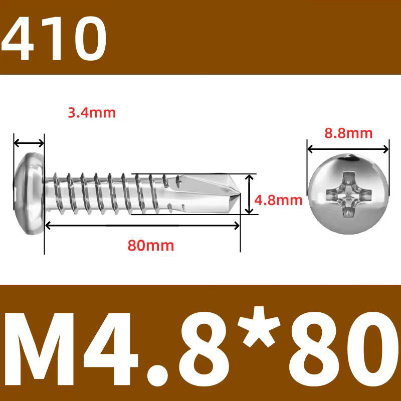 410 Stainless Steel Cross Round Head Self-Drilling Screws (Self-Tapping & Self-Drilling Teardrop Thread Screws) – Fully Hardened Fasteners, Full Specifications from M2.9 to M6.3