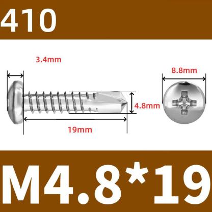 410 Stainless Steel Cross Round Head Self-Drilling Screws (Self-Tapping & Self-Drilling Teardrop Thread Screws) – Fully Hardened Fasteners, Full Specifications from M2.9 to M6.3
