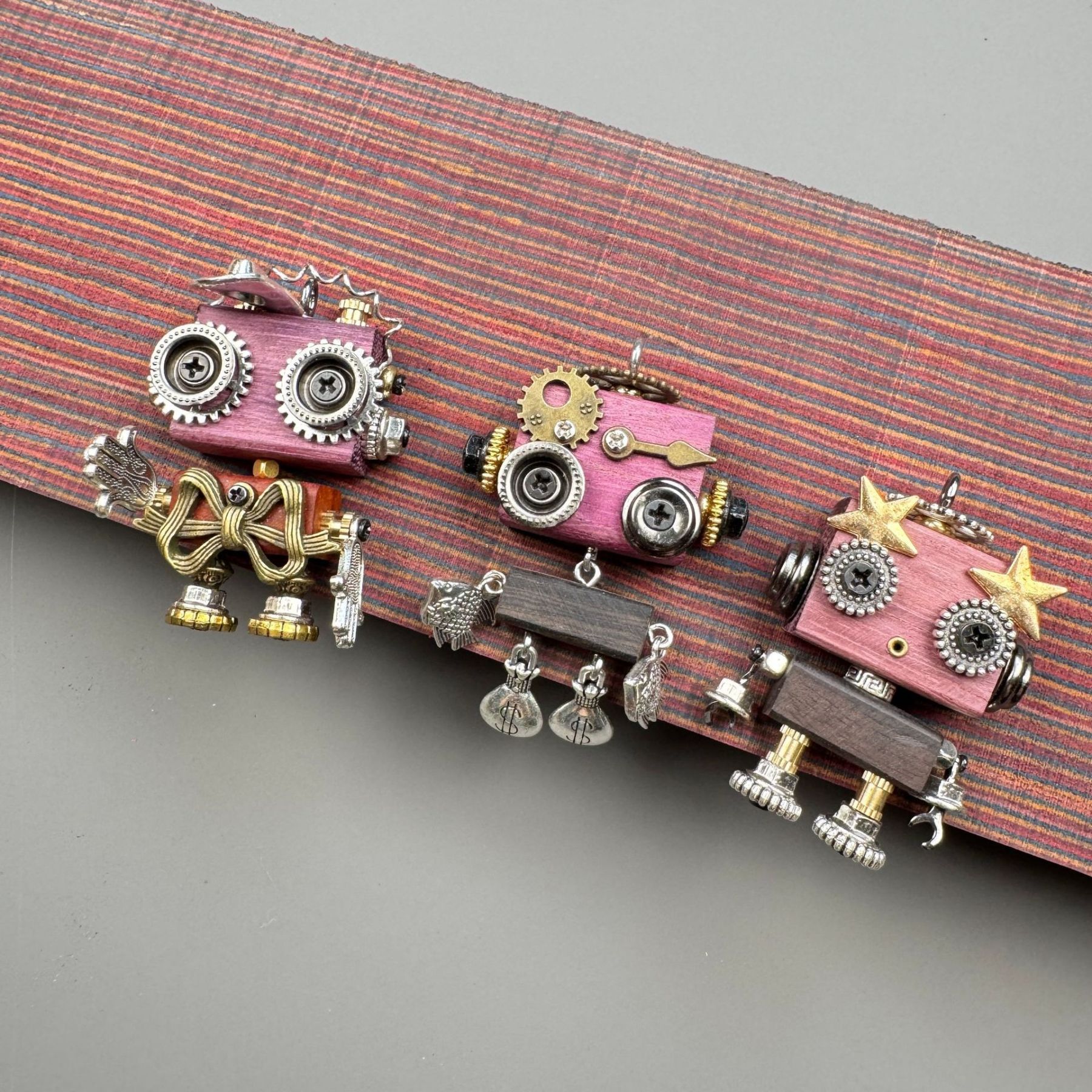 Unique Steampunk Robot Storytelling Piece - Handmade Wooden Pendant for Daily Carry, Unisex Jewelry & Tech Accessory