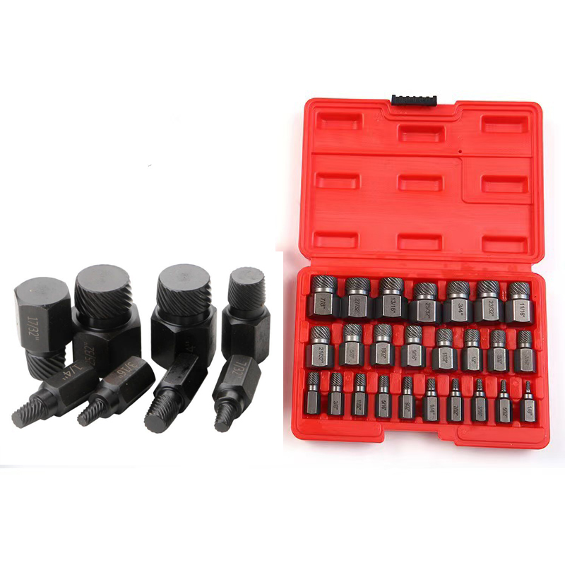 25-Piece Screw Extractor Set CR-MO Chrome Molybdenum Steel Forged (1/8" - 7/8") - Ideal for Removing Rusted, High-Hardness Hex Bolts & Broken Fasteners