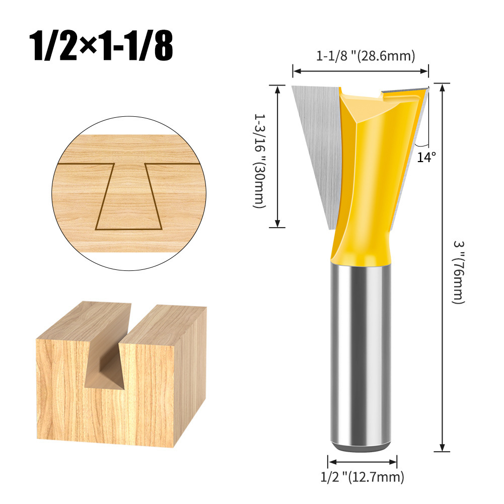 Dovetail Slot Bit - 1/4" & 1/2" Shank - Woodworking Router Bit for Dovetail Joints, Trim, and Edge Profiling - Teflon Coated