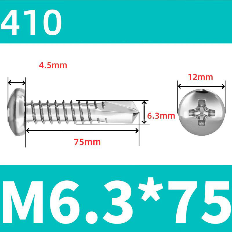 410 Stainless Steel Cross Round Head Self-Drilling Screws (Self-Tapping & Self-Drilling Teardrop Thread Screws) – Fully Hardened Fasteners, Full Specifications from M2.9 to M6.3