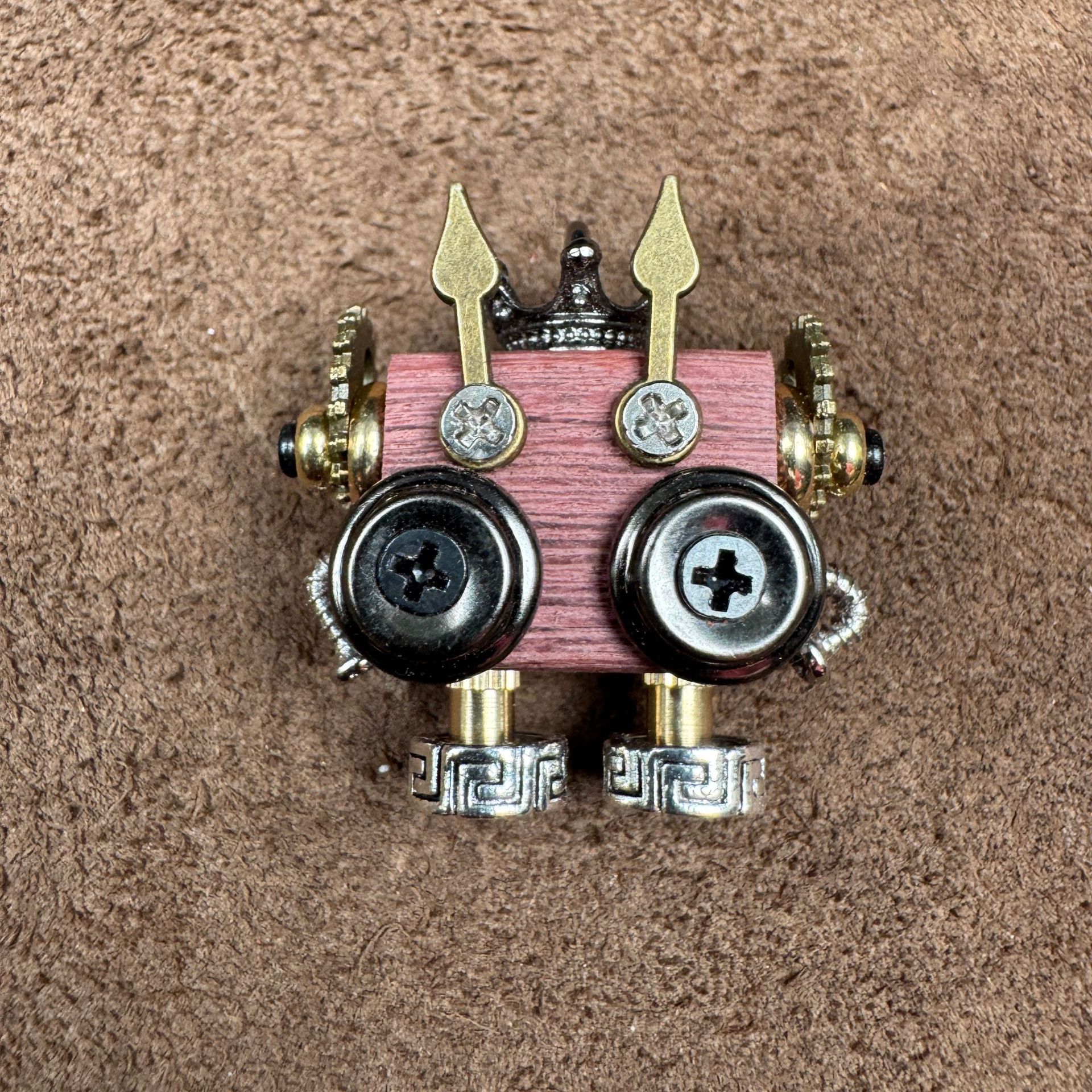 Handmade Steampunk Robot Pendant - Redwood Keychain, Phone Charm & Adjustable Unisex Necklace | Unique Gift