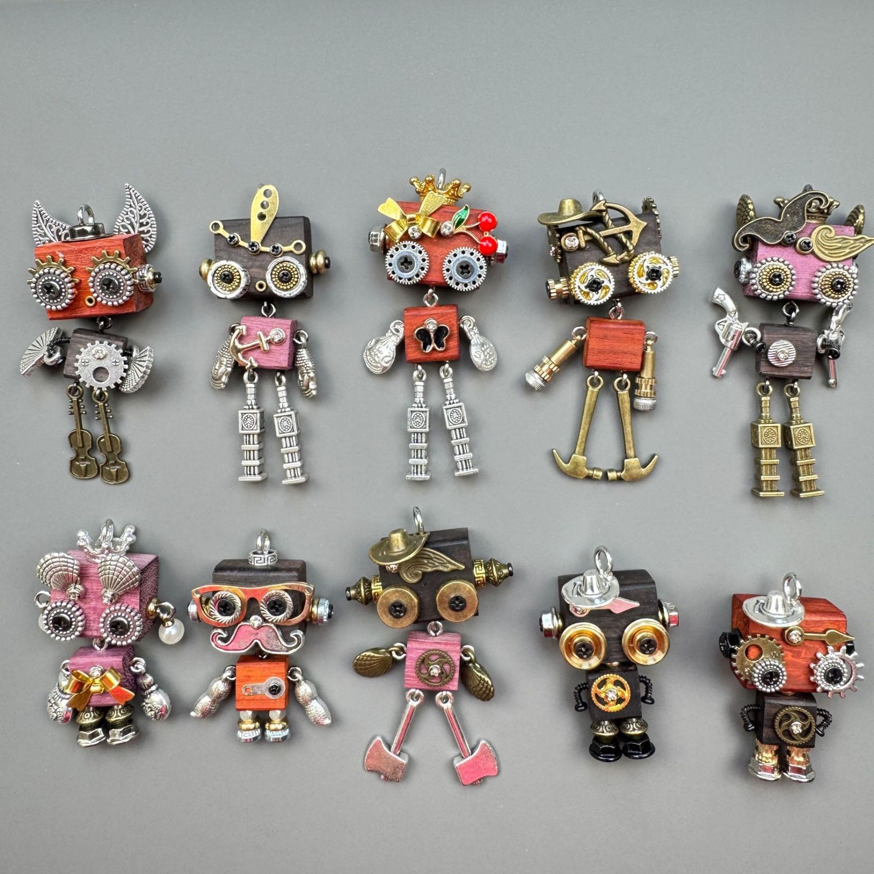 Handmade Punk Robot Pendant - Multi-Style Display Piece for Market Stall, Keychain, Phone Charm & Unisex Necklace