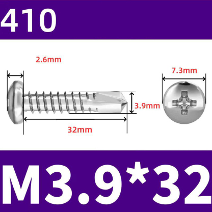 410 Stainless Steel Cross Round Head Self-Drilling Screws (Self-Tapping & Self-Drilling Teardrop Thread Screws) – Fully Hardened Fasteners, Full Specifications from M2.9 to M6.3