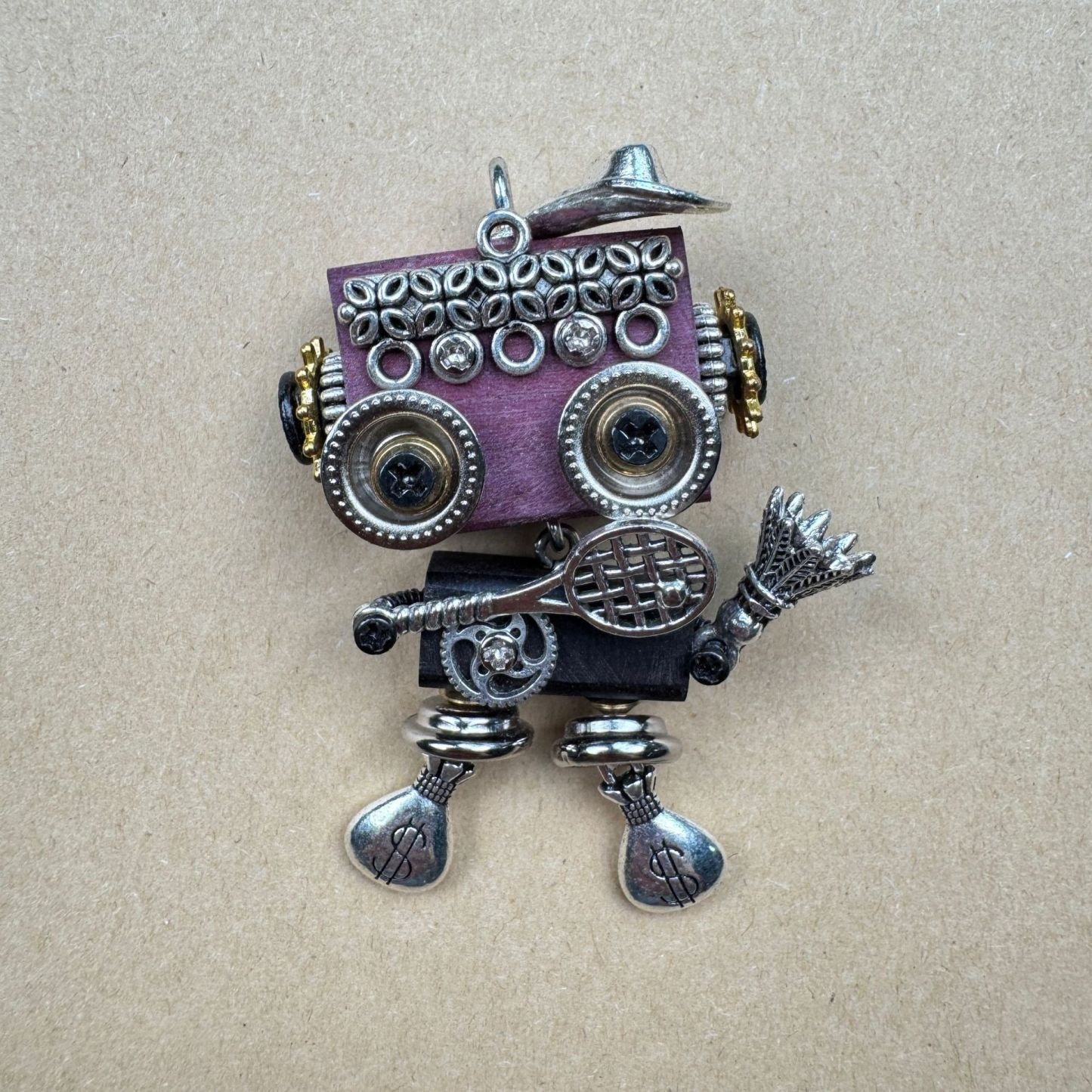 Wearable Punk Robot Art - Handcrafted Multi-Use Pendant for Your Necklace, Keys or Phone, Unisex Statement Piece