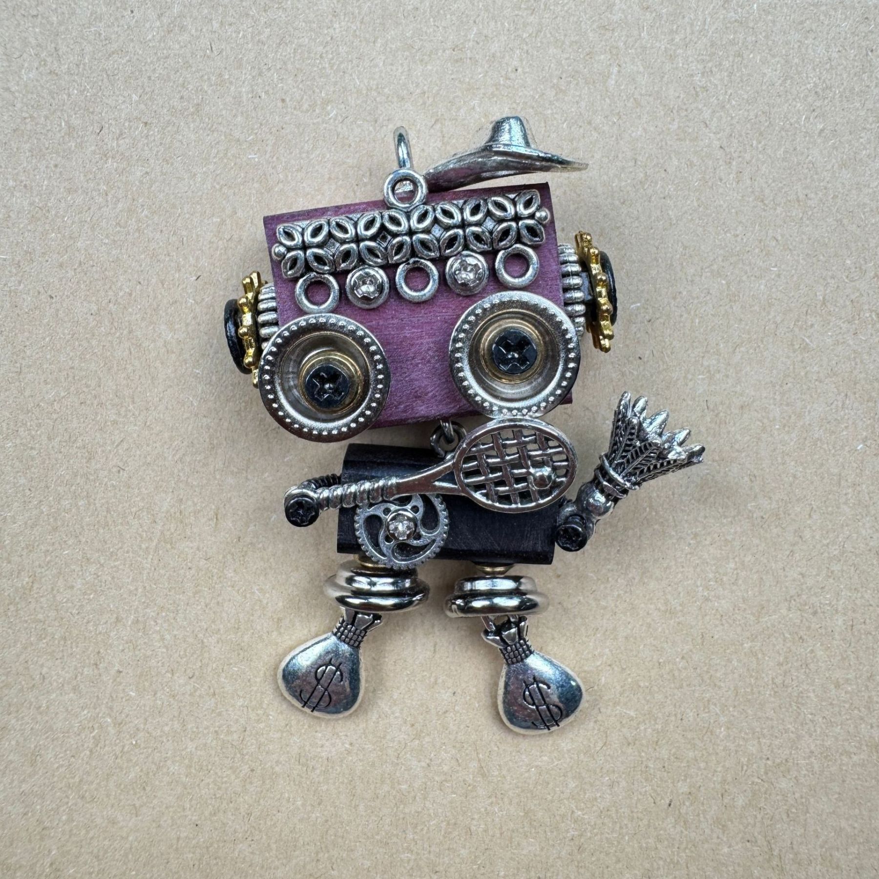 Wearable Punk Robot Art - Handcrafted Multi-Use Pendant for Your Necklace, Keys or Phone, Unisex Statement Piece