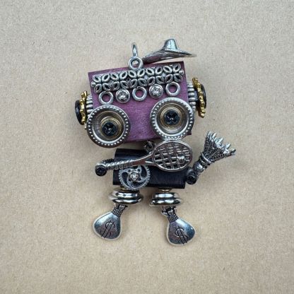 Wearable Punk Robot Art - Handcrafted Multi-Use Pendant for Your Necklace, Keys or Phone, Unisex Statement Piece