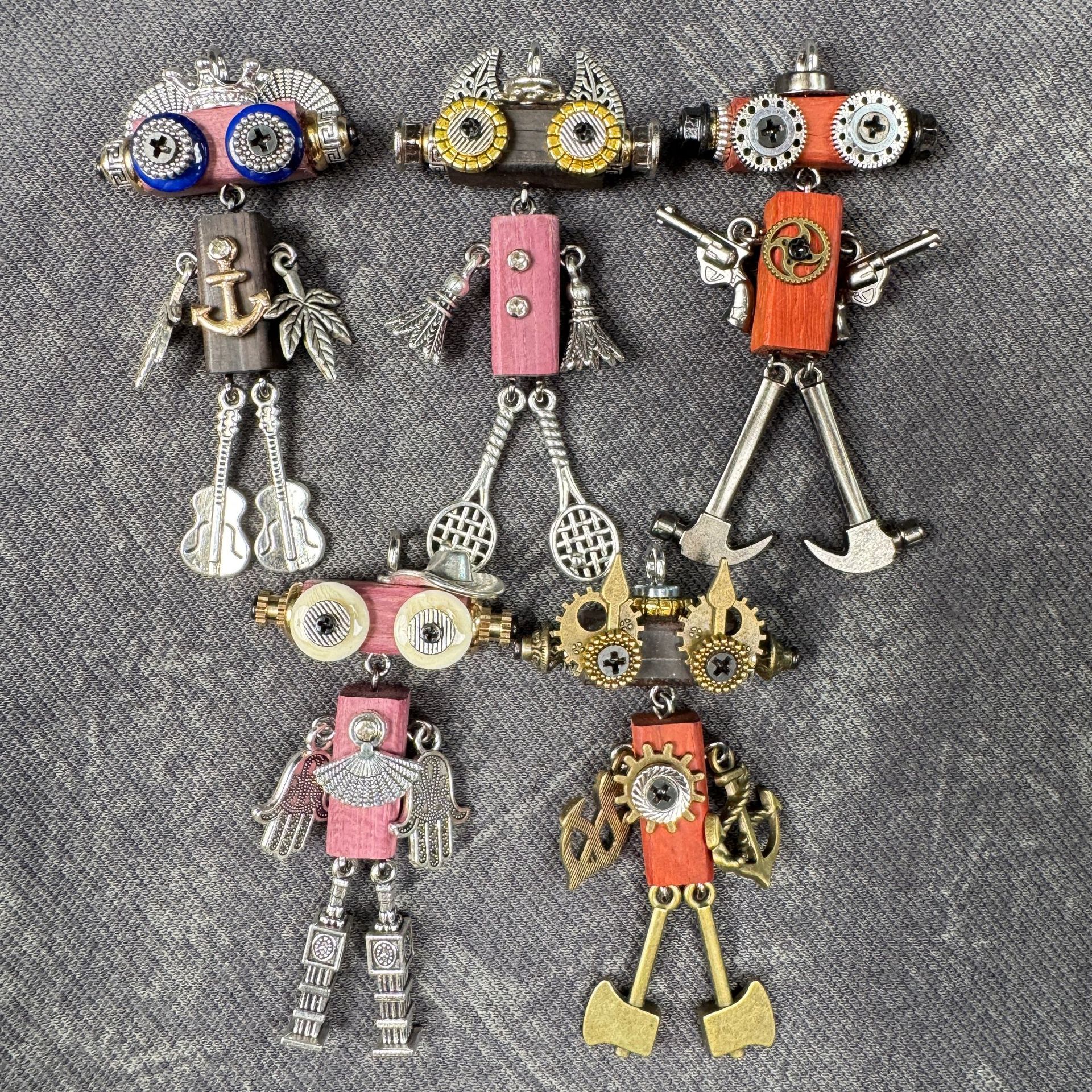 Steampunk Robot Wearable Art - Adjustable Handmade Wood Pendant for Custom Necklace & Tech Strap, Unisex Gift