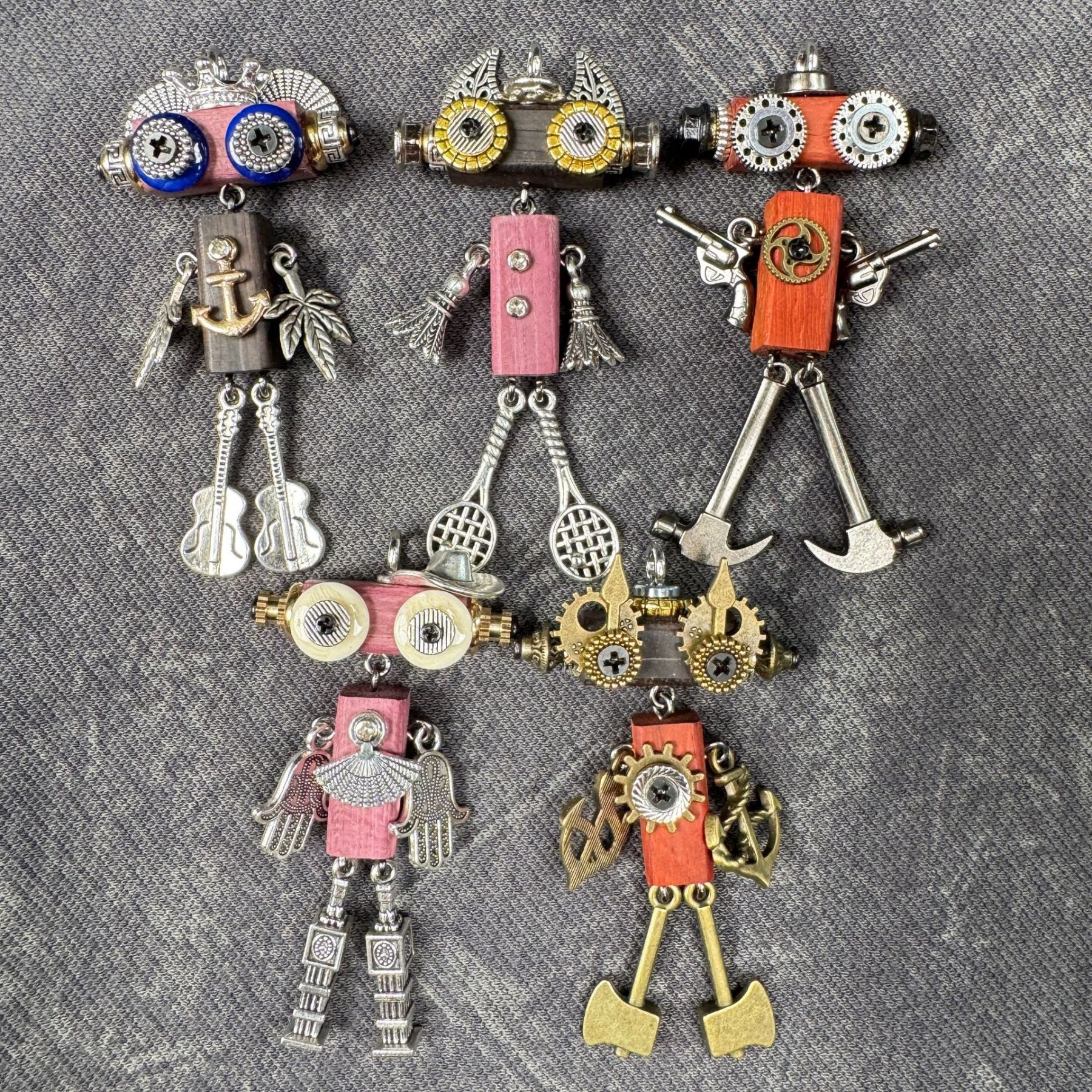 Steampunk Robot Wearable Art - Adjustable Handmade Wood Pendant for Custom Necklace & Tech Strap, Unisex Gift