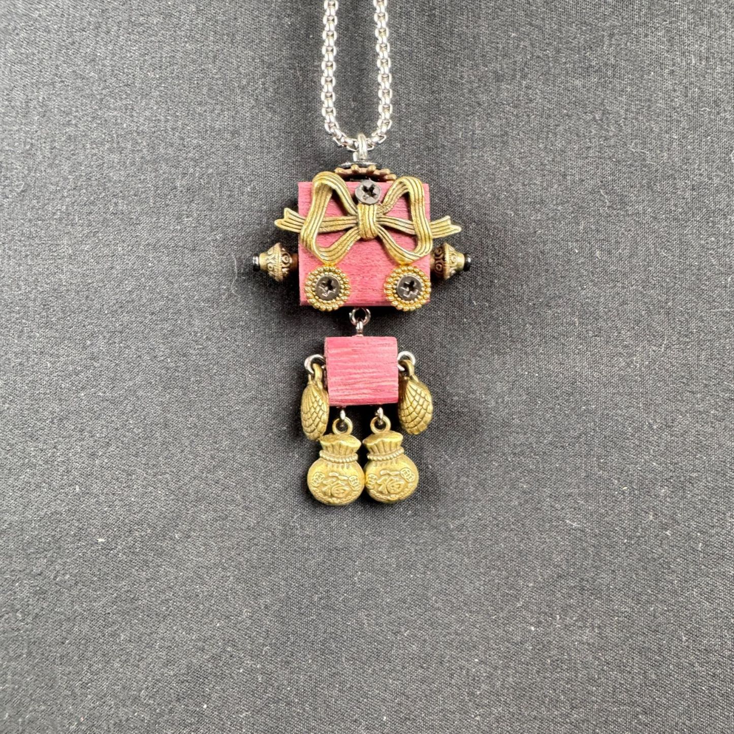 Handmade Wood & Punk Robot Charm - Your Perfect Daily Companion as a Necklace Pendant or Keychain, Unisex Artisan Piece