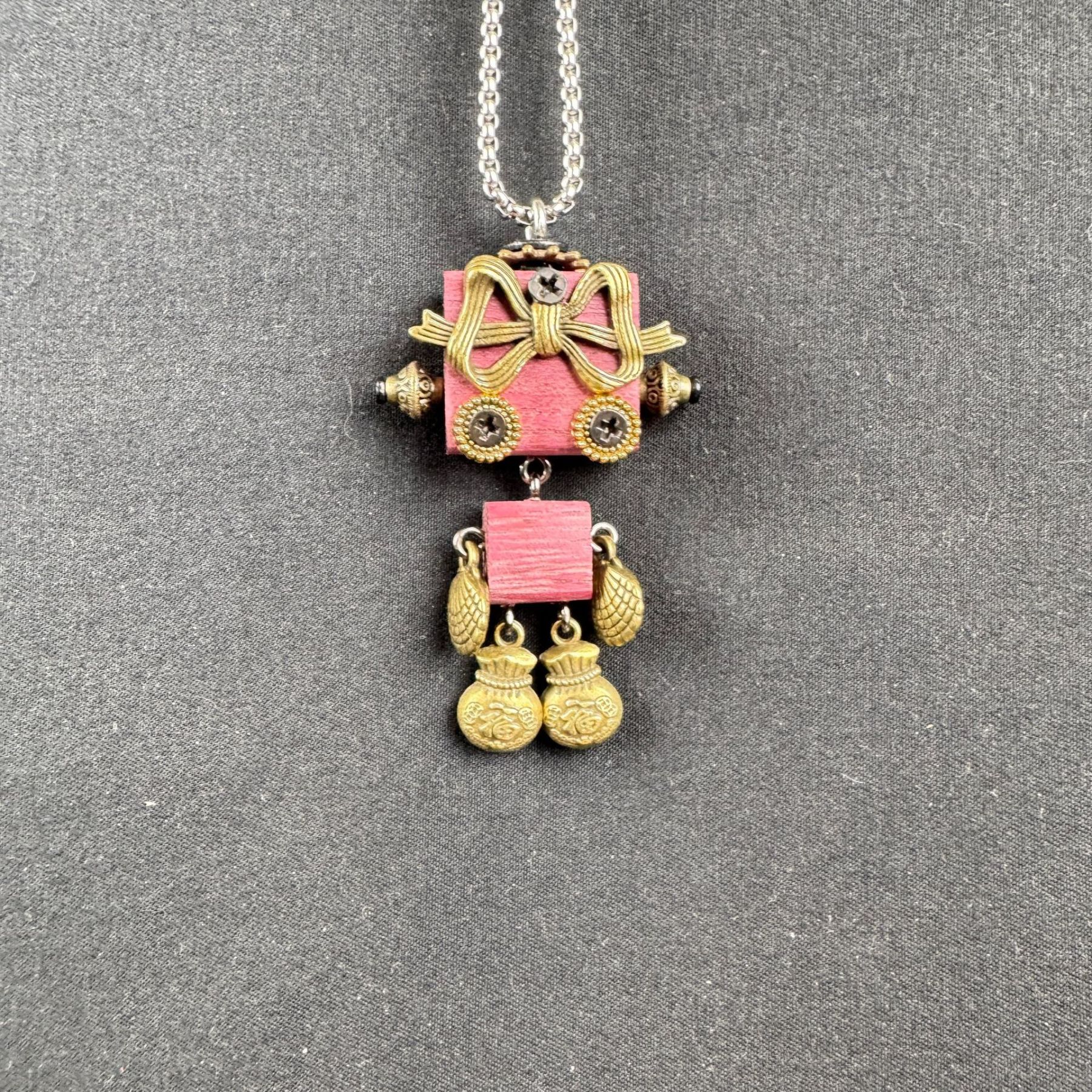 Handmade Wood & Punk Robot Charm - Your Perfect Daily Companion as a Necklace Pendant or Keychain, Unisex Artisan Piece