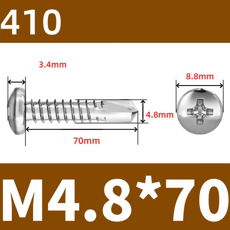 410 Stainless Steel Cross Round Head Self-Drilling Screws (Self-Tapping & Self-Drilling Teardrop Thread Screws) – Fully Hardened Fasteners, Full Specifications from M2.9 to M6.3