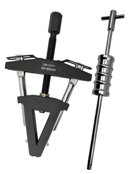 Motorcycle Steering Stem Bearing Cup Puller Set 12# 30-60mm - Triple Expanding Jaw Tool with Slide Hammer for Tapered Roller Bearing Race Removal - Heavy-Duty Chromoly Claw (for 2-Wheeler Repair)