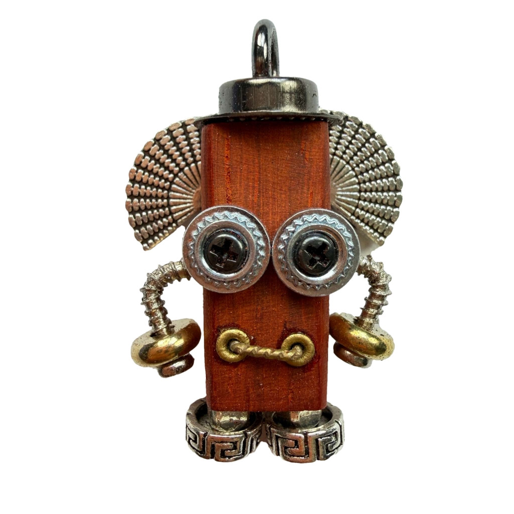 Handmade Punk Robot Pendant - Quirky Wooden Keychain, Phone Charm & Necklace Charm for Men and Women - Steampunk Gothic Geek Accessory