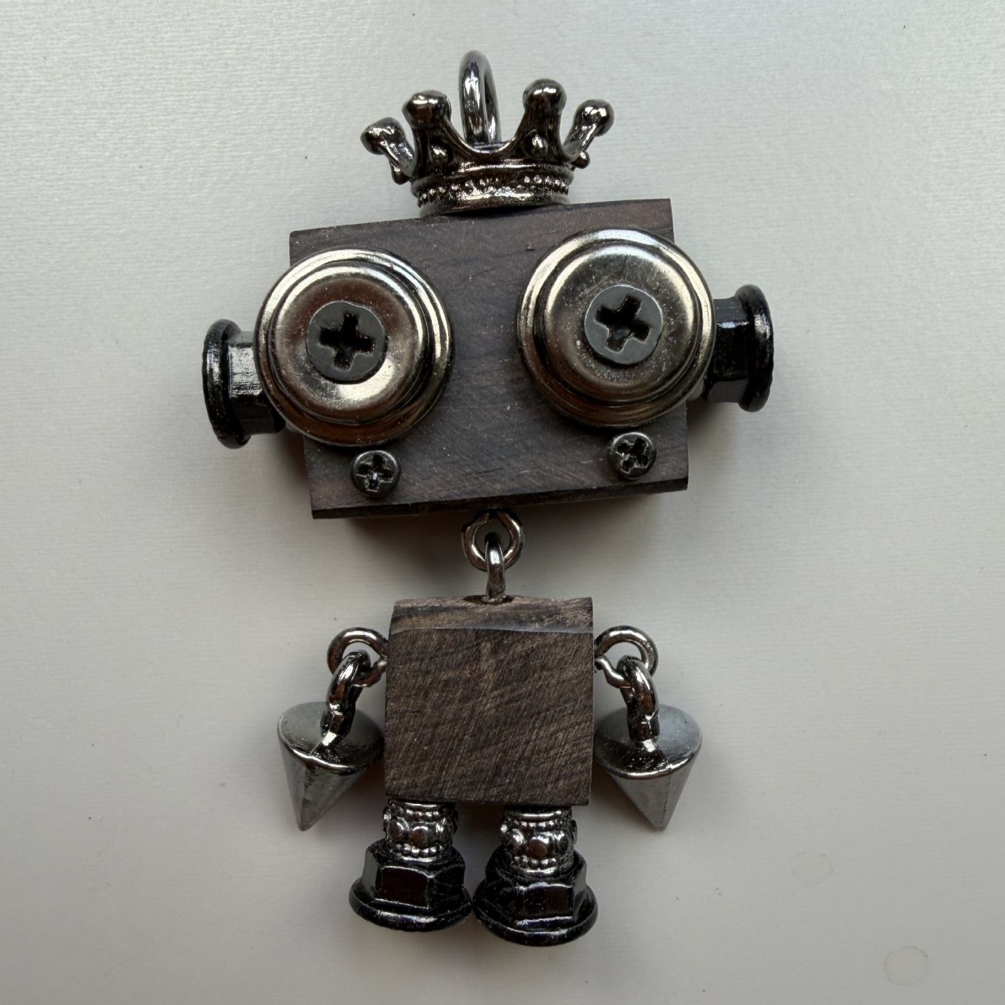 Dark Industrial Robot Pendant - Edgy Unisex Necklace Charm & Keychain, Handcrafted Streetwear Jewelry Art