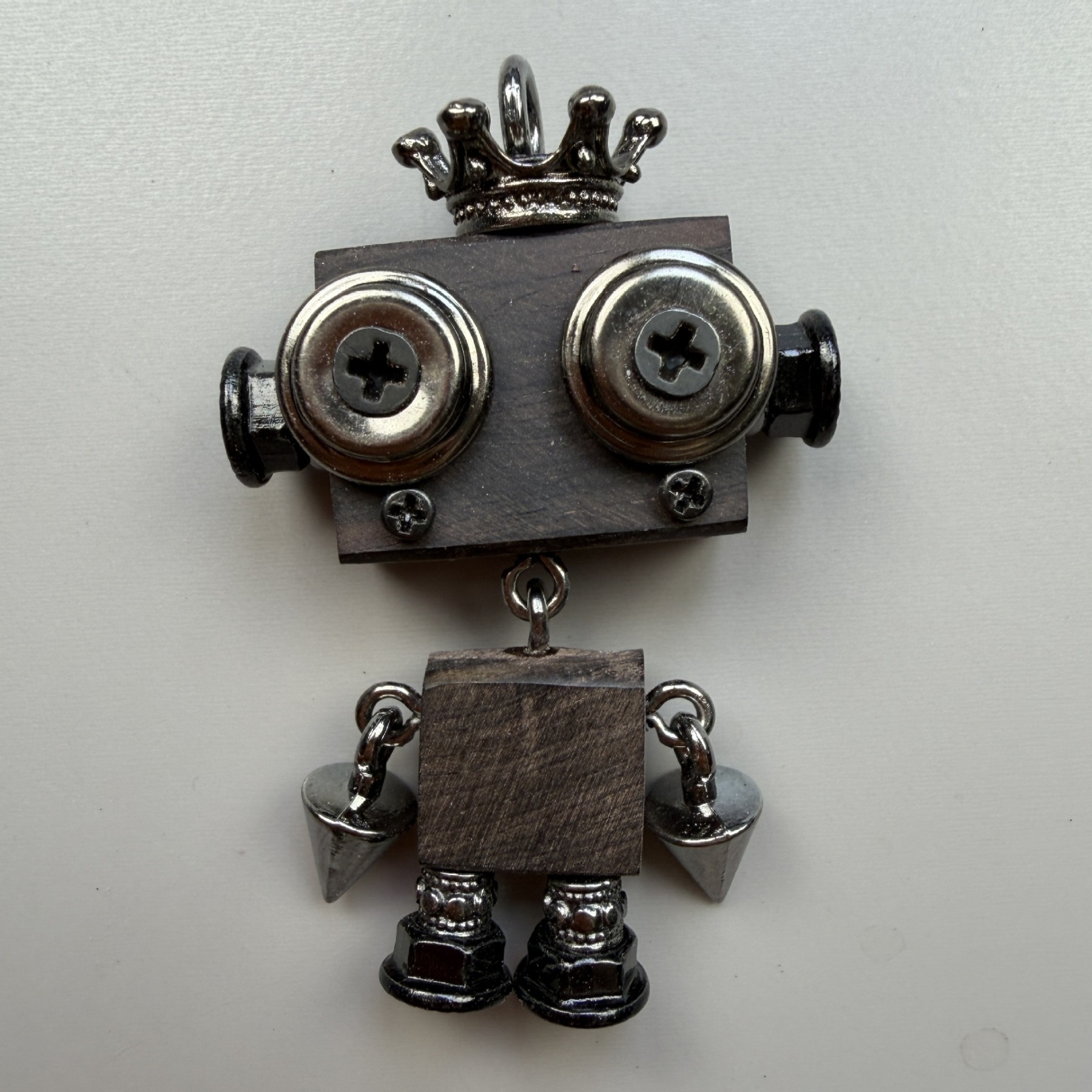 Dark Industrial Robot Pendant - Edgy Unisex Necklace Charm & Keychain, Handcrafted Streetwear Jewelry Art
