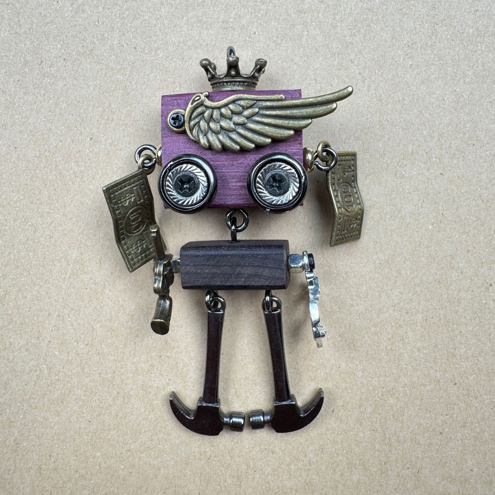Wearable Punk Robot Art - Handcrafted Multi-Use Pendant for Your Necklace, Keys or Phone, Unisex Statement Piece