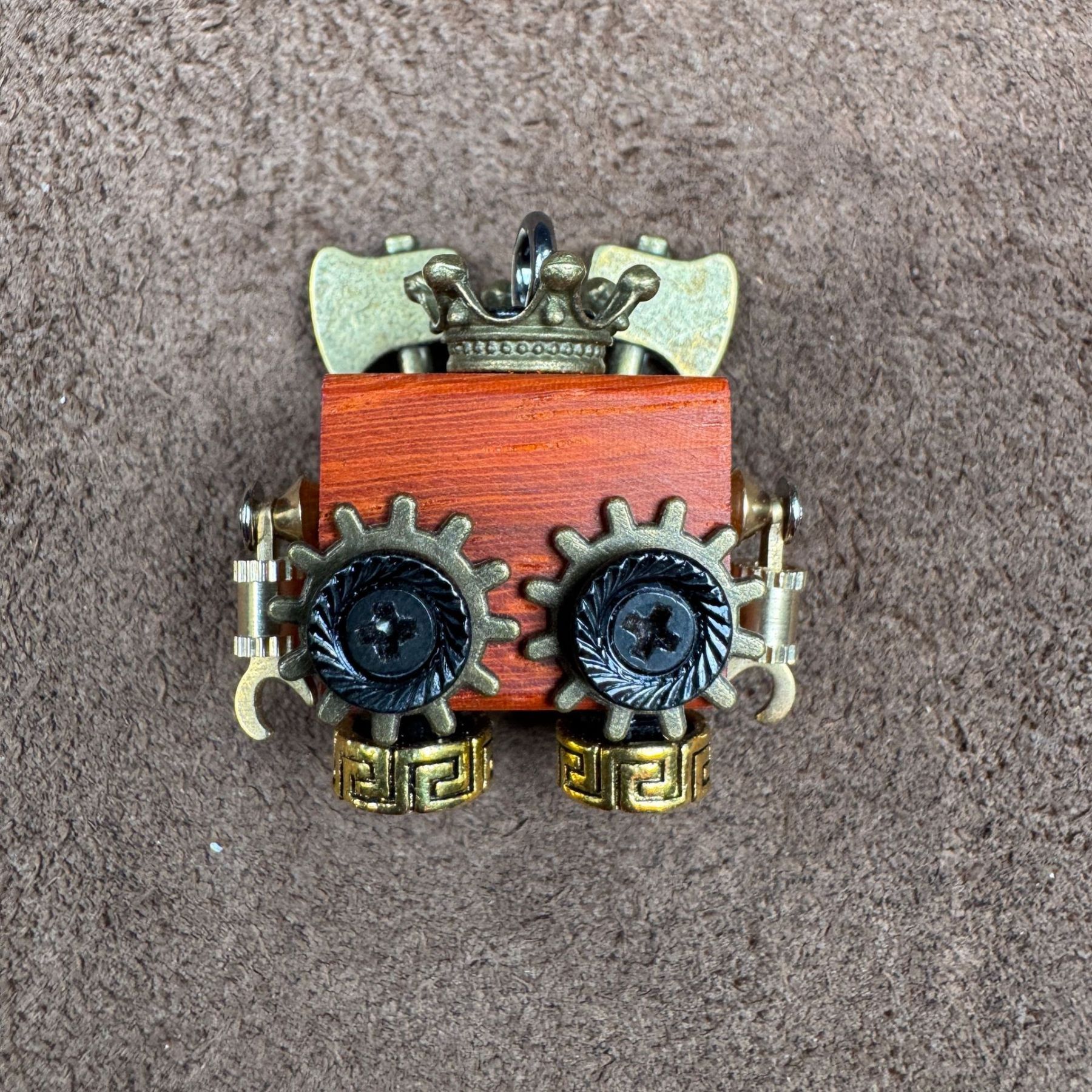 Handmade Steampunk Robot Pendant - Redwood Keychain, Phone Charm & Adjustable Unisex Necklace | Unique Gift