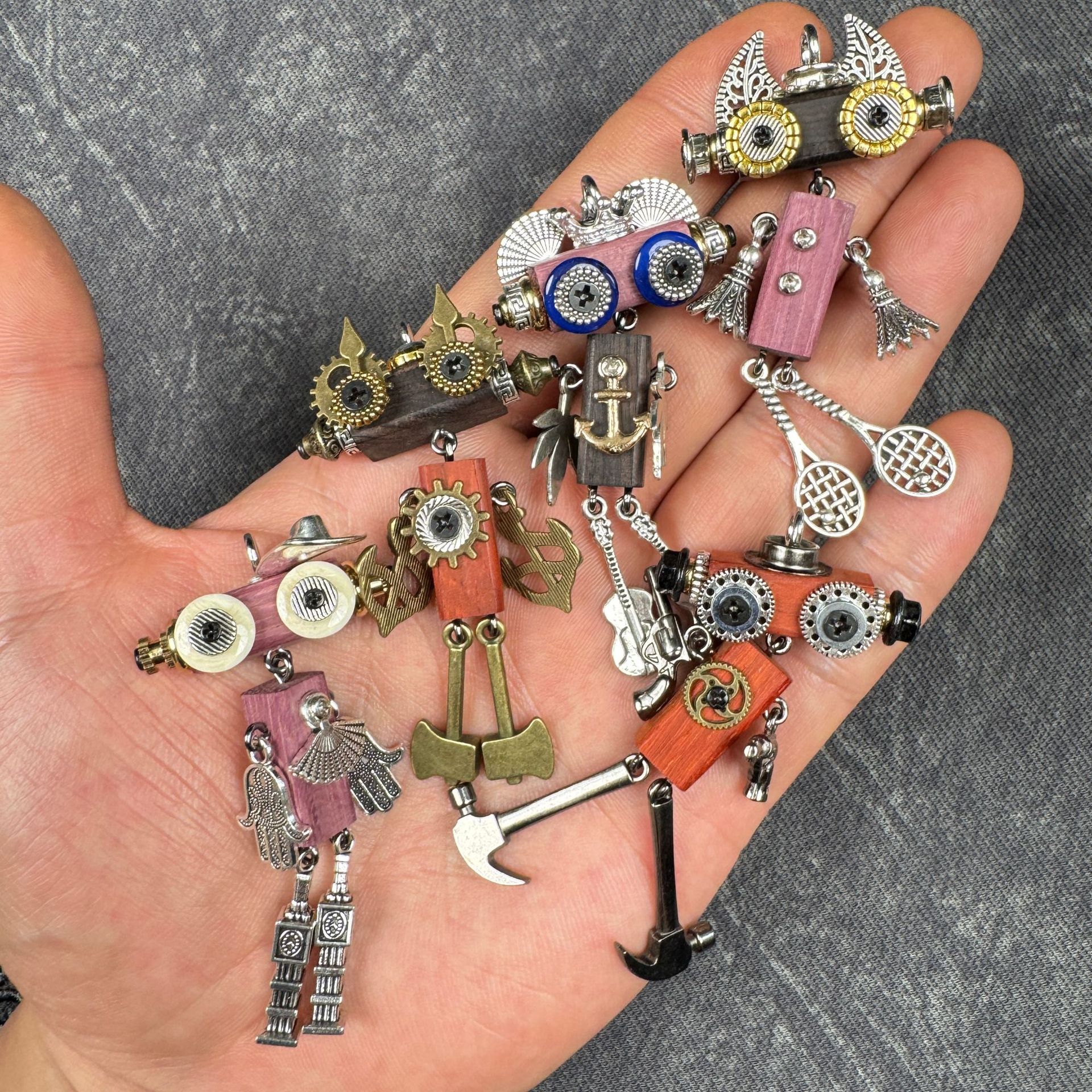 Steampunk Robot Wearable Art - Adjustable Handmade Wood Pendant for Custom Necklace & Tech Strap, Unisex Gift