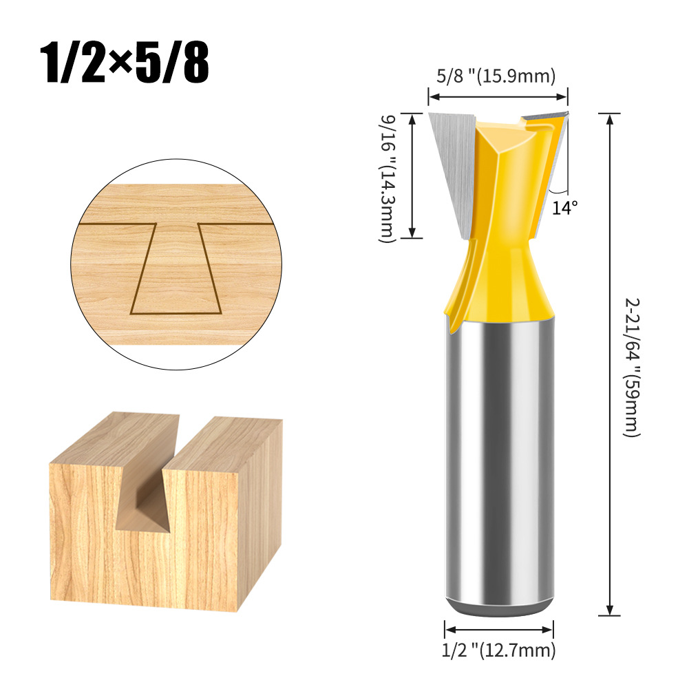 Dovetail Slot Bit - 1/4" & 1/2" Shank - Woodworking Router Bit for Dovetail Joints, Trim, and Edge Profiling - Teflon Coated