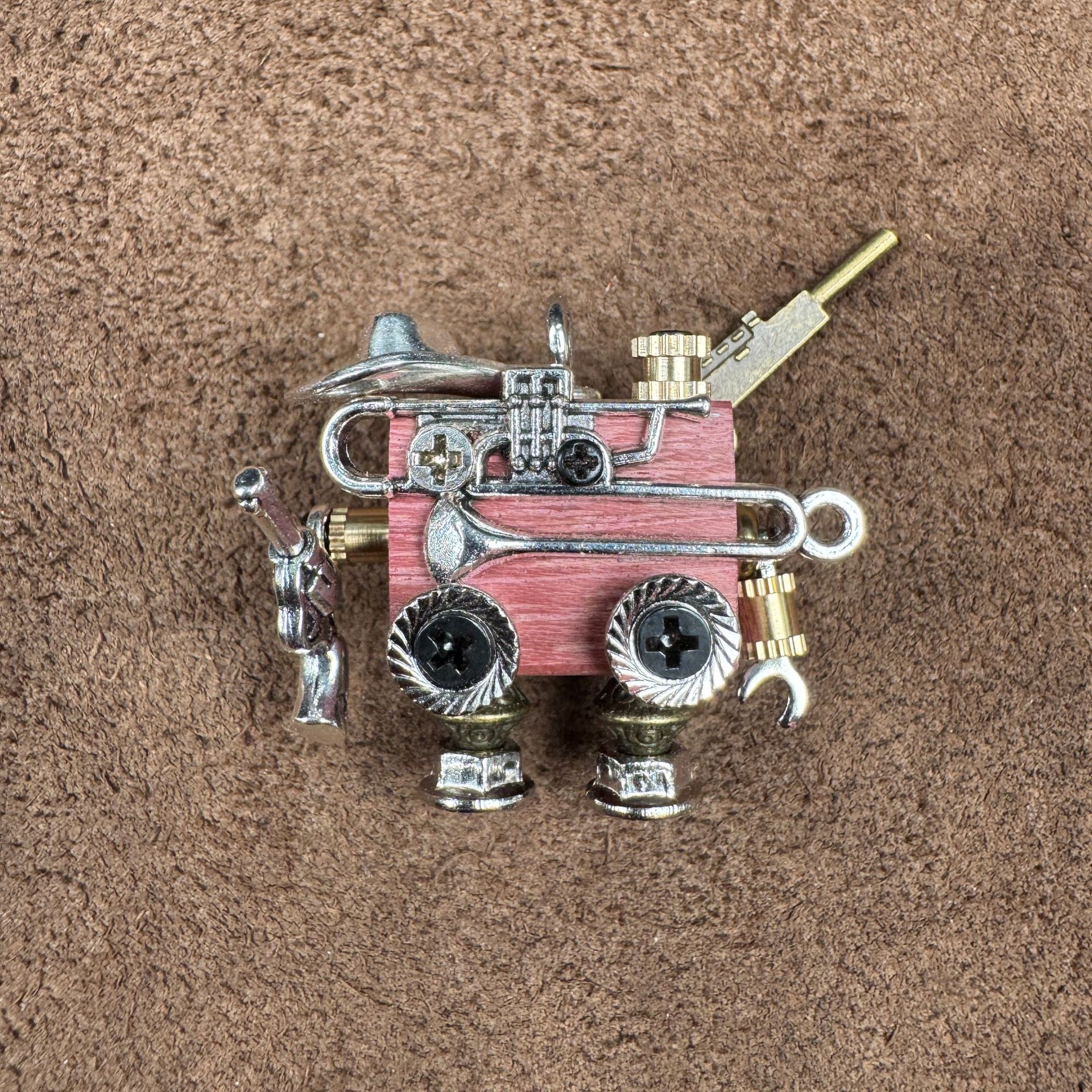 Handmade Steampunk Robot Pendant - Redwood Keychain, Phone Charm & Adjustable Unisex Necklace | Unique Gift