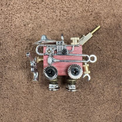 Handmade Steampunk Robot Pendant - Redwood Keychain, Phone Charm & Adjustable Unisex Necklace | Unique Gift