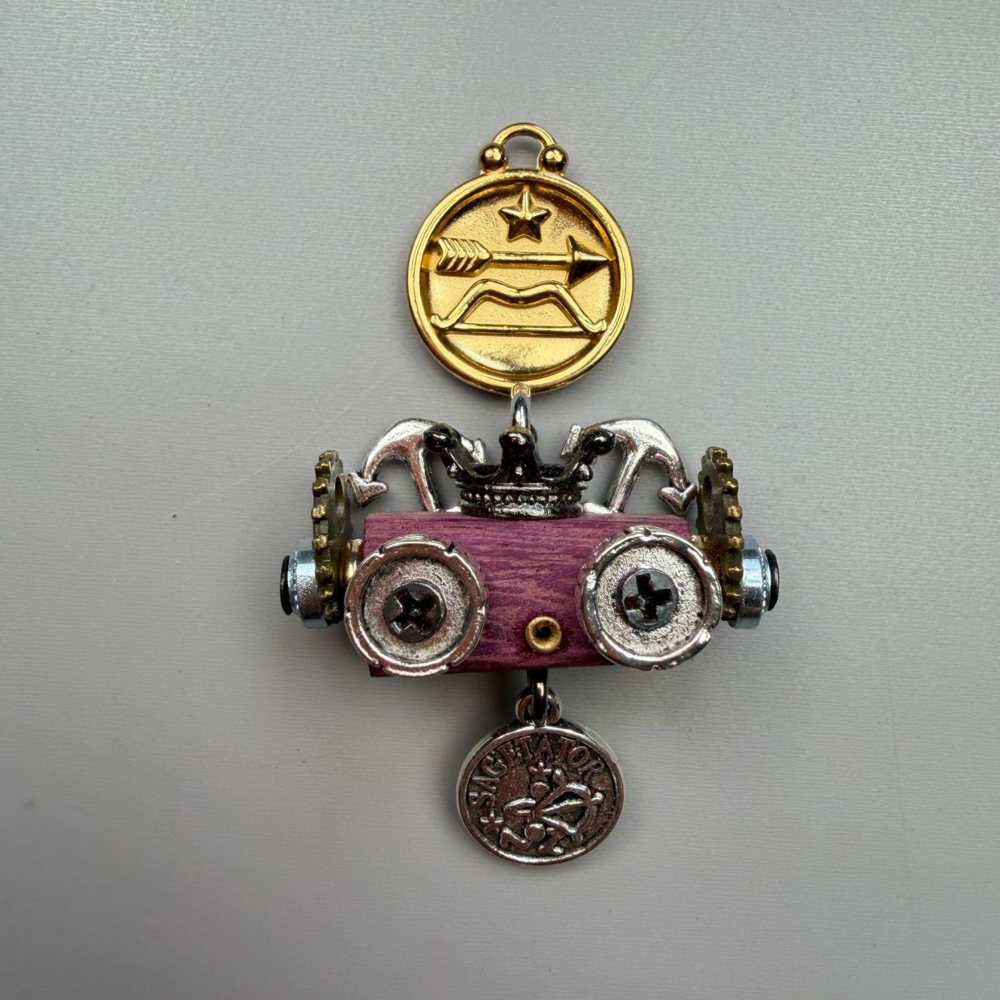 Zodiac Steampunk Robot Pendant - 12 Signs Handmade Wooden Charm for Necklace & Keychain, Unique Astrology Accessory