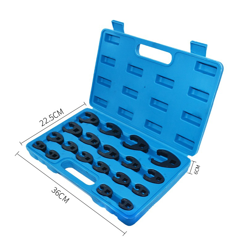 19-Piece Crowfoot Brake Line Wrench Set U-Shape 5-Point Flare Nut Spanner 8-32mm 1/2" & 3/8" Drive for Tight Space Automotive Repair Tools