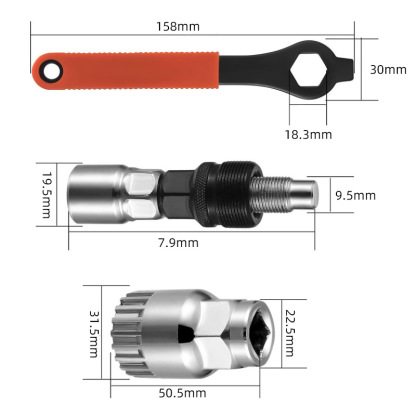 Crank Arm & Bottom Bracket Removal Tool Kit - Long Handle Lever Wrench with Built-in Hex Socket for Bicycle Repair