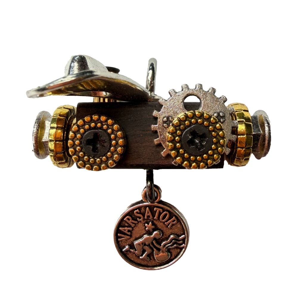 Zodiac Steampunk Robot Pendant - 12 Signs Handmade Wooden Charm for Necklace & Keychain, Unique Astrology Accessory