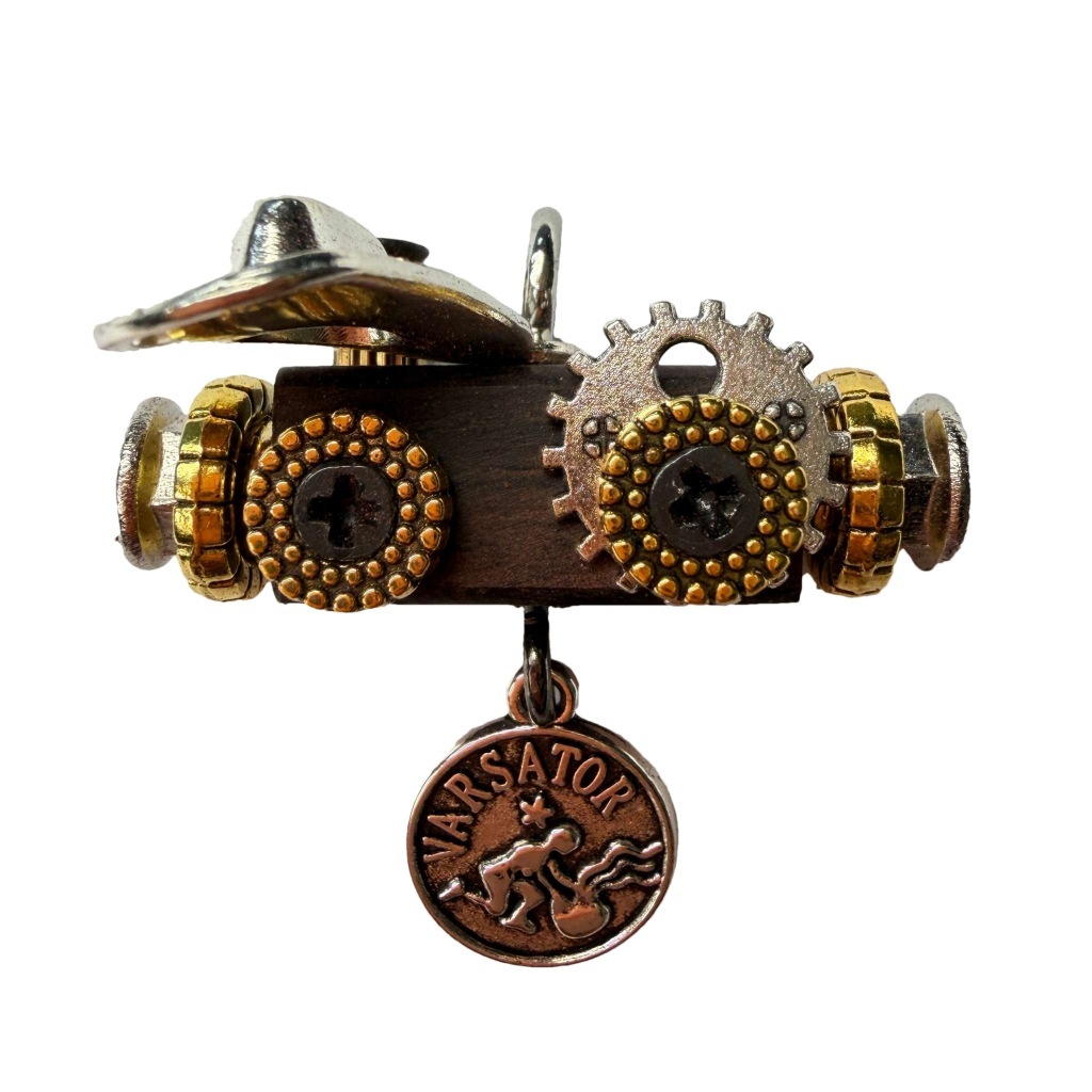 Zodiac Steampunk Robot Pendant - 12 Signs Handmade Wooden Charm for Necklace & Keychain, Unique Astrology Accessory