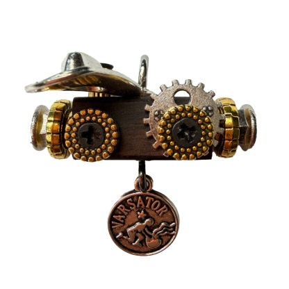 Zodiac Steampunk Robot Pendant - 12 Signs Handmade Wooden Charm for Necklace & Keychain, Unique Astrology Accessory