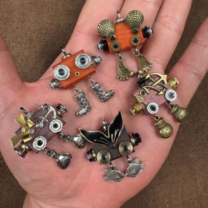 Clever Little Punk Robot - Handmade Wooden Keepsake for Daily Carry, Playful Unisex Necklace & Keychain Charm