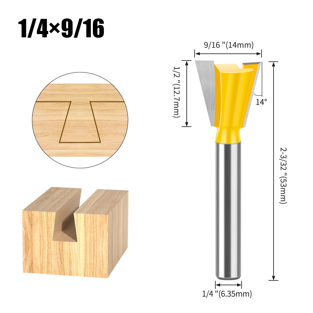 Dovetail Slot Bit - 1/4" & 1/2" Shank - Woodworking Router Bit for Dovetail Joints, Trim, and Edge Profiling - Teflon Coated