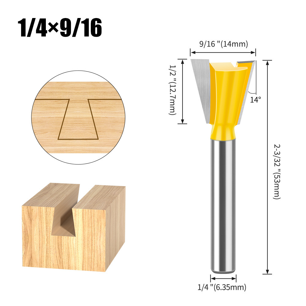 Dovetail Slot Bit - 1/4" & 1/2" Shank - Woodworking Router Bit for Dovetail Joints, Trim, and Edge Profiling - Teflon Coated