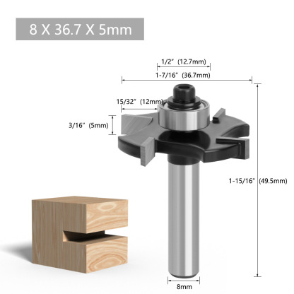 1/2" Shank 4-Flute Ball Nose T-Slot Router Bit for Woodworking, Door Frame Mortise & Tenon, Casing Grooving, Edge Trimming