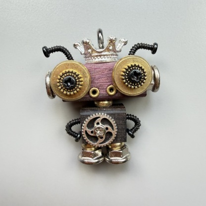 Handmade Punk Robot Pendant - Quirky Wooden Keychain, Phone Charm & Necklace Charm for Men and Women - Steampunk Gothic Geek Accessory