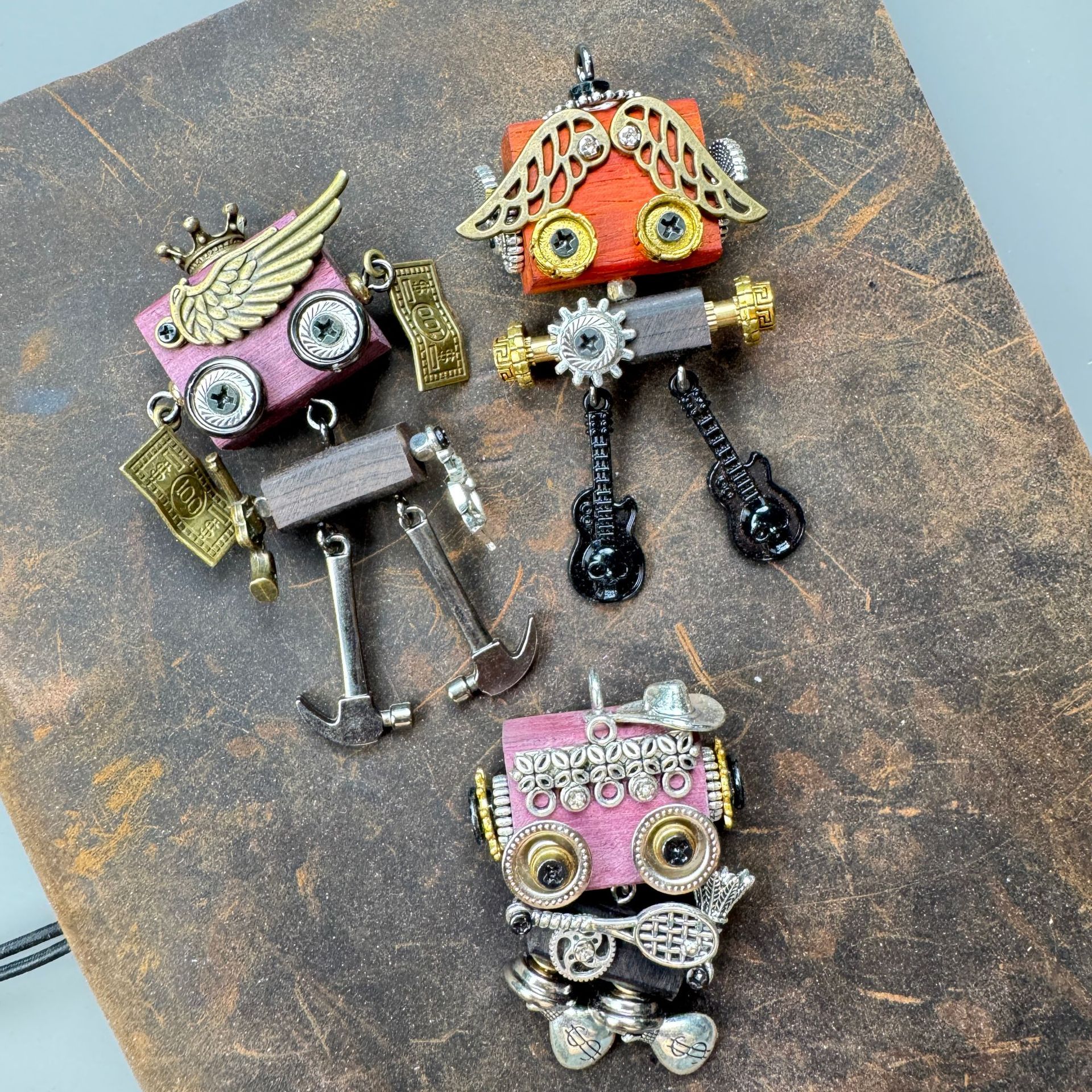 Wearable Punk Robot Art - Handcrafted Multi-Use Pendant for Your Necklace, Keys or Phone, Unisex Statement Piece