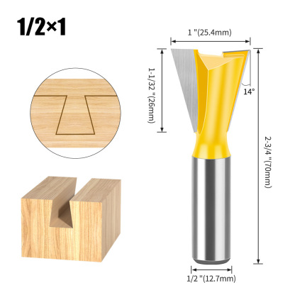 Dovetail Slot Bit - 1/4" & 1/2" Shank - Woodworking Router Bit for Dovetail Joints, Trim, and Edge Profiling - Teflon Coated