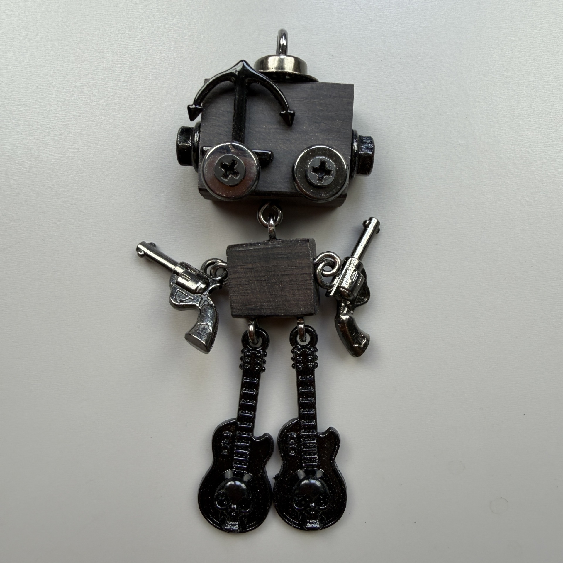 Dark Industrial Robot Pendant - Edgy Unisex Necklace Charm & Keychain, Handcrafted Streetwear Jewelry Art
