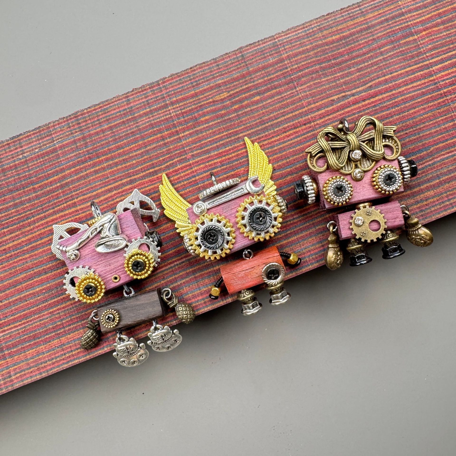 Unique Steampunk Robot Storytelling Piece - Handmade Wooden Pendant for Daily Carry, Unisex Jewelry & Tech Accessory