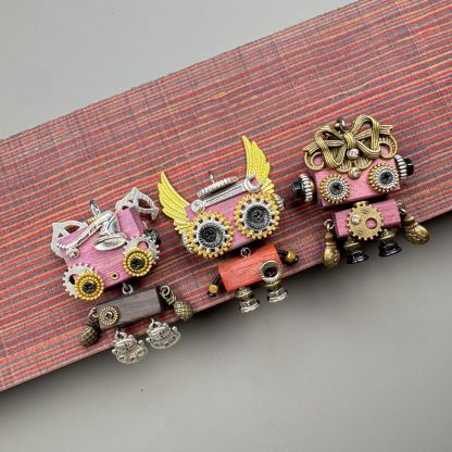 Unique Steampunk Robot Storytelling Piece - Handmade Wooden Pendant for Daily Carry, Unisex Jewelry & Tech Accessory