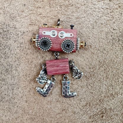 Handmade Punk Robot Wooden Pendant - Multi-Function Keychain, Phone Charm & Unisex Necklace | Stall Display Figurine