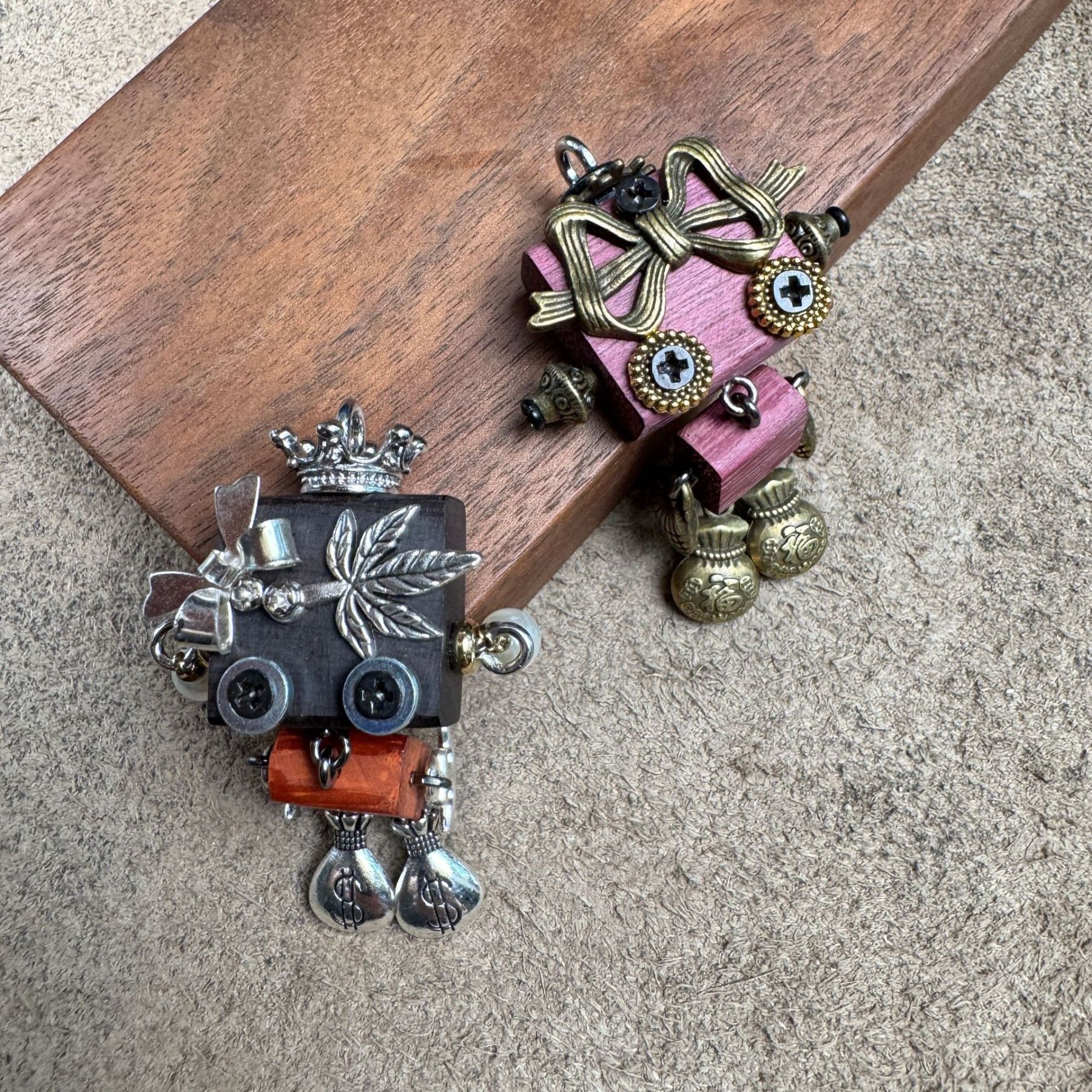Handmade Wood & Punk Robot Charm - Your Perfect Daily Companion as a Necklace Pendant or Keychain, Unisex Artisan Piece