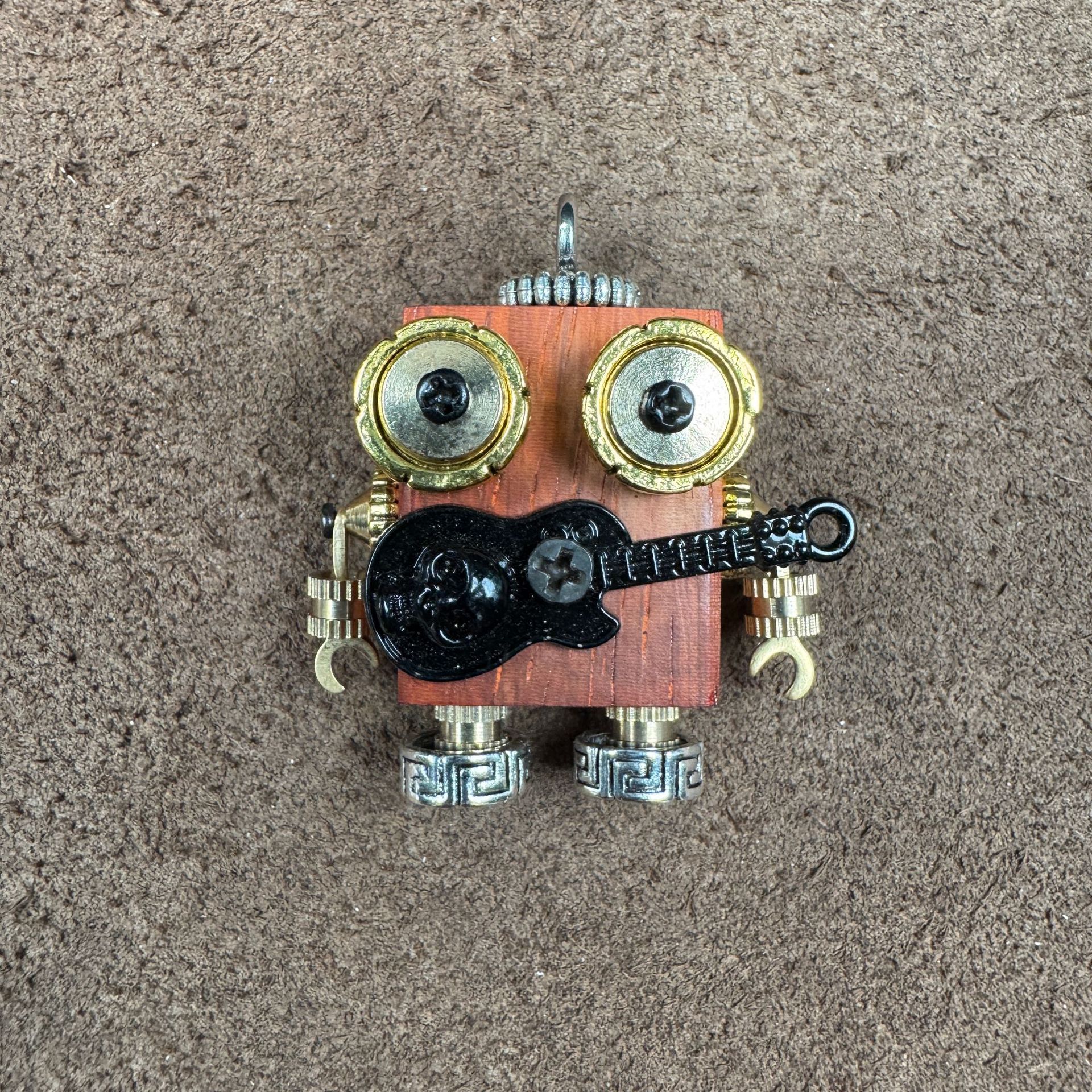 Original Handmade Punk Robot Pendant - Artisan Wooden Keychain & Phone Charm, Unique Unisex Necklace Accessory